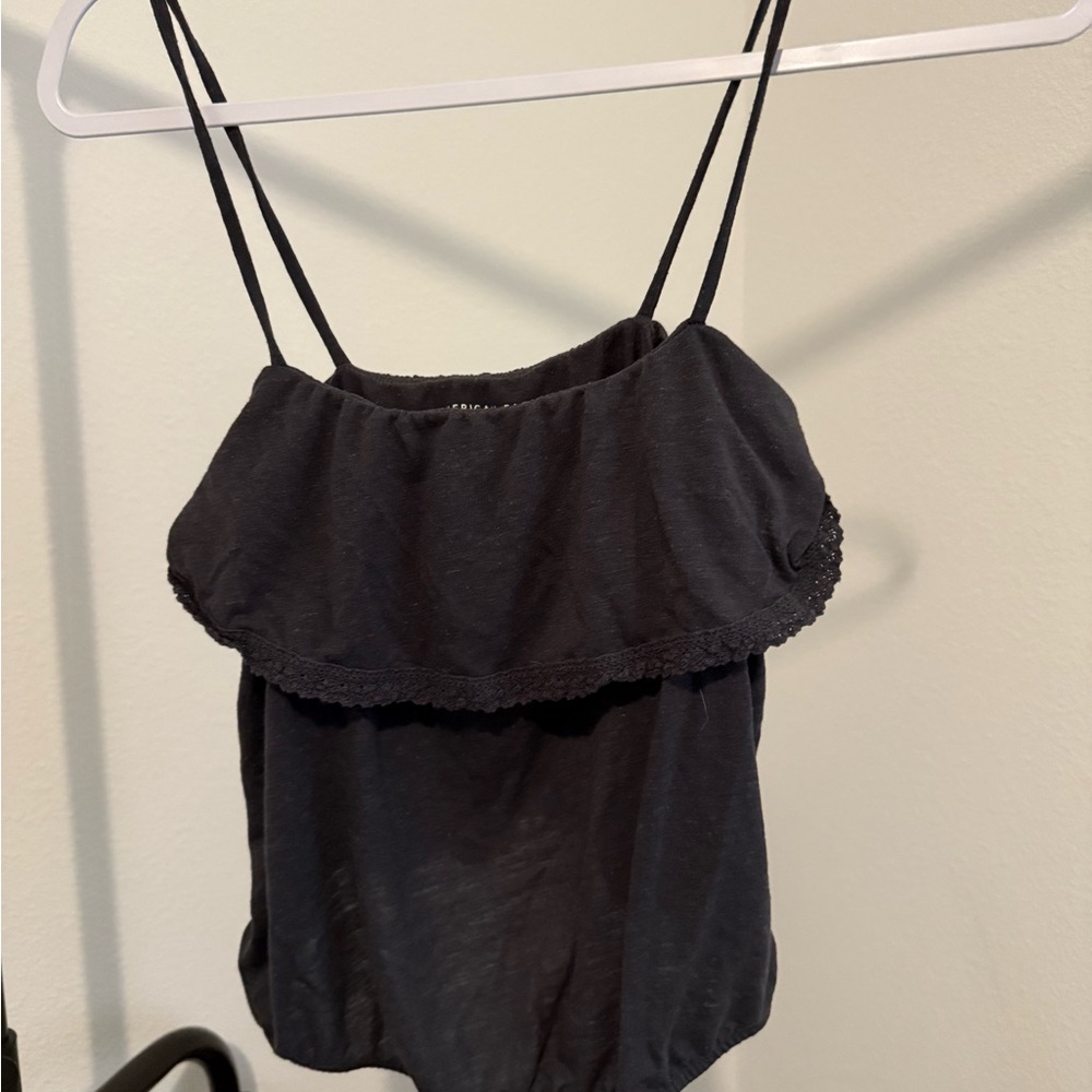 American Eagle Outfitters Black Crop Top with Ruffle Detail